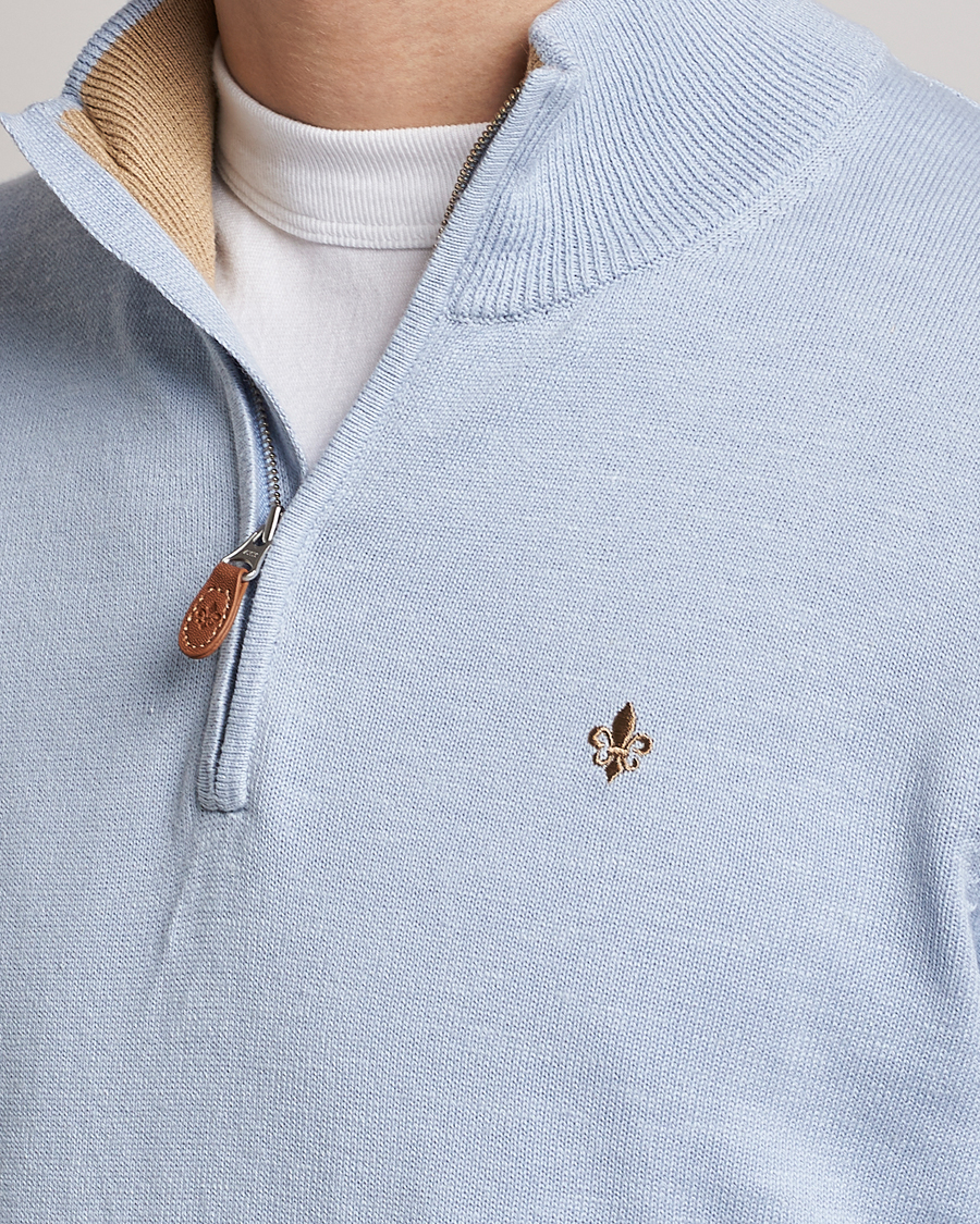 Homme | Pulls Et Tricots | Morris | Harold Cotton/Linen Summer Half Zip Light Blue