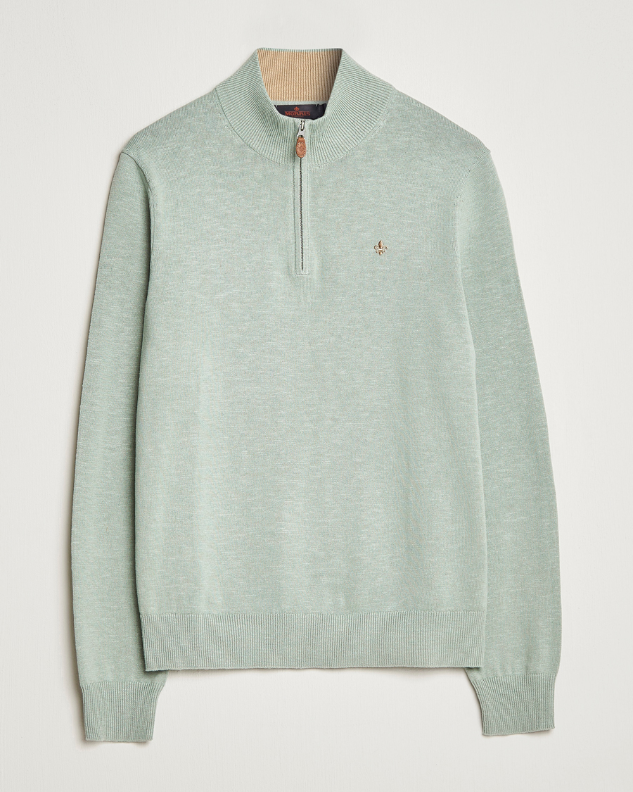 Homme | Pulls Et Tricots | Morris | Harold Cotton/Linen Summer Half Zip Mint Green