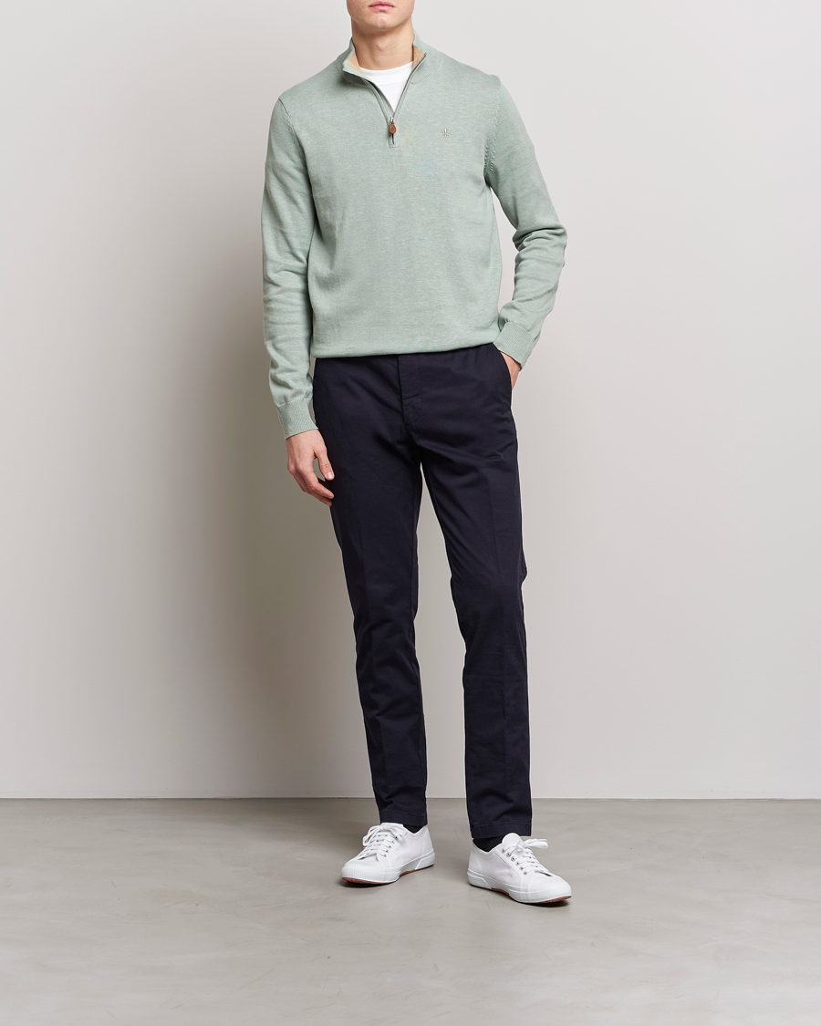 Homme | Pulls Et Tricots | Morris | Harold Cotton/Linen Summer Half Zip Mint Green