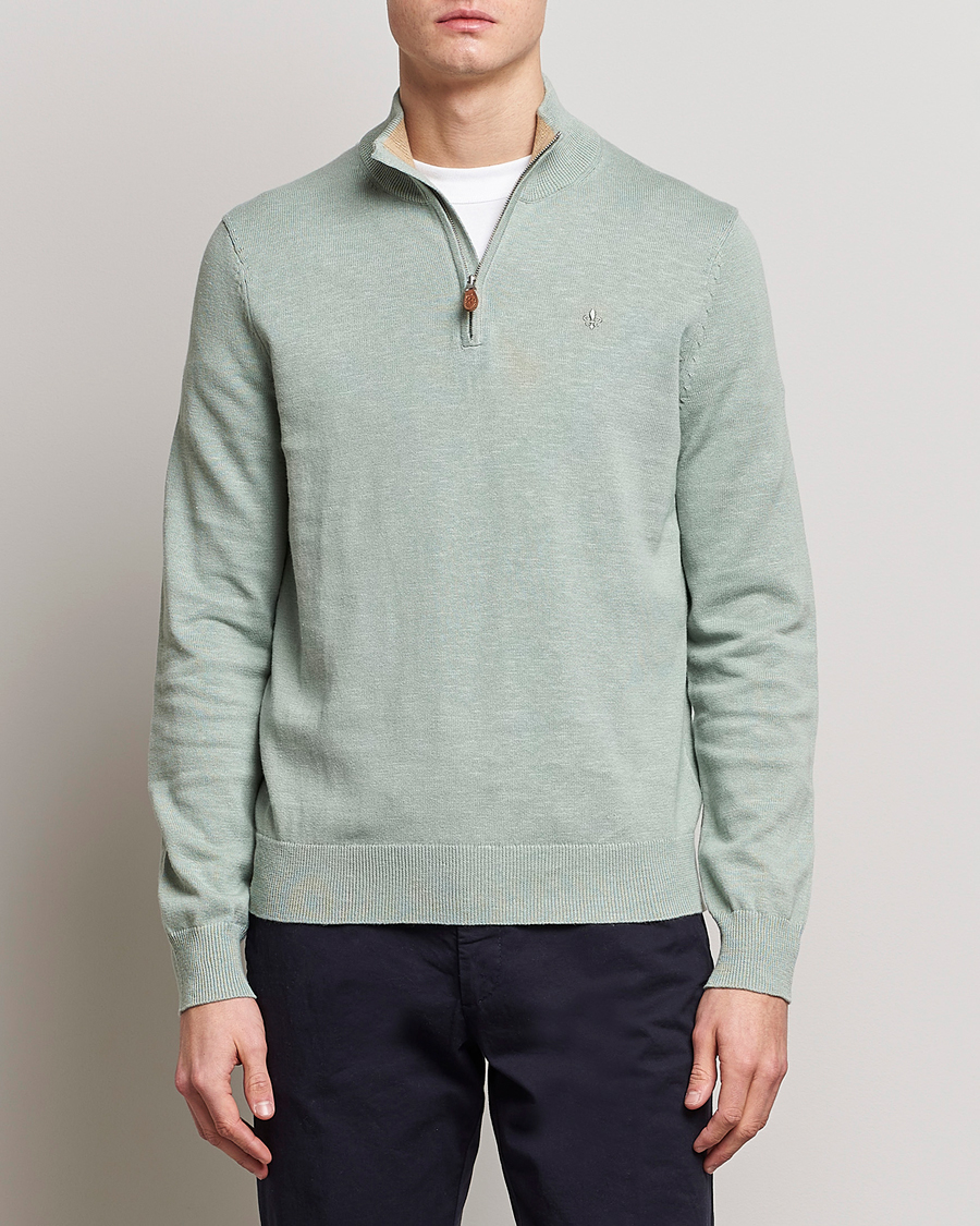 Homme | Pulls Et Tricots | Morris | Harold Cotton/Linen Summer Half Zip Mint Green
