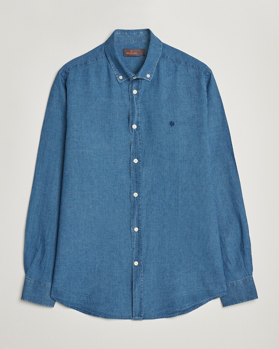 Homme | Chemises | Morris | Cotton /Linen Indigo Button Down Shirt Medium Blue
