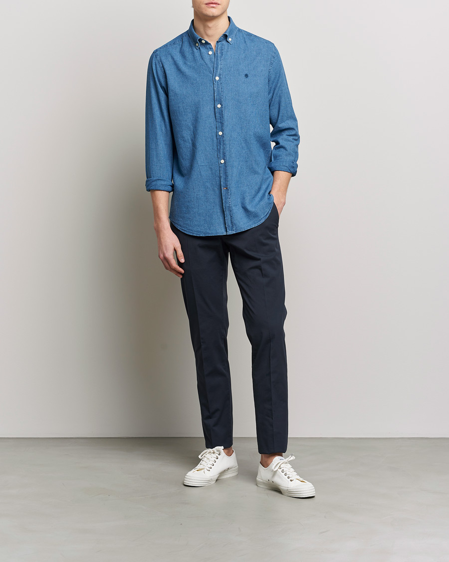 Homme | Chemises | Morris | Cotton /Linen Indigo Button Down Shirt Medium Blue