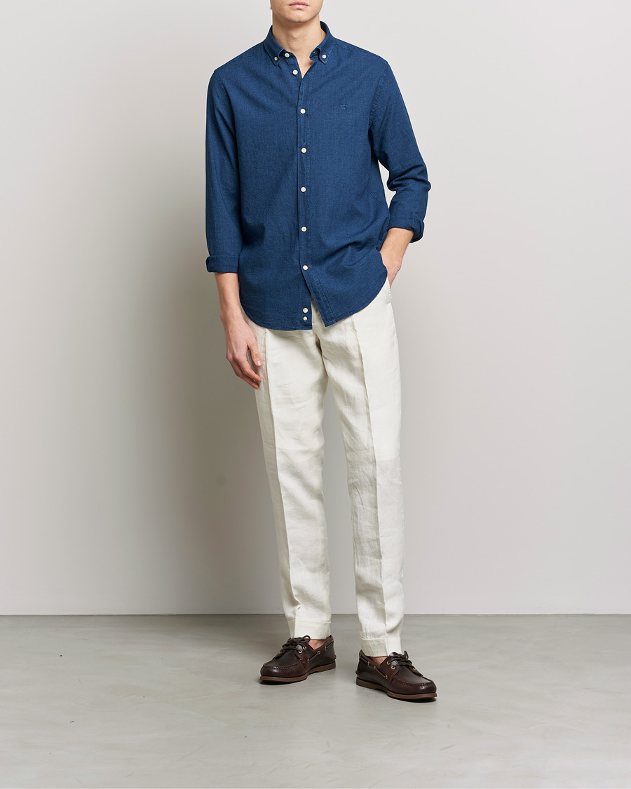 Homme | Chemises | Morris | Cotton /Linen Indigo Button Down Shirt Dark Blue