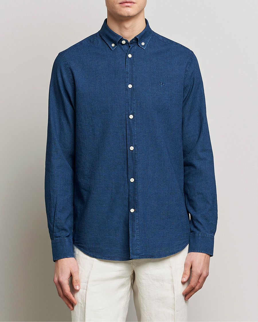 Homme | Chemises | Morris | Cotton /Linen Indigo Button Down Shirt Dark Blue