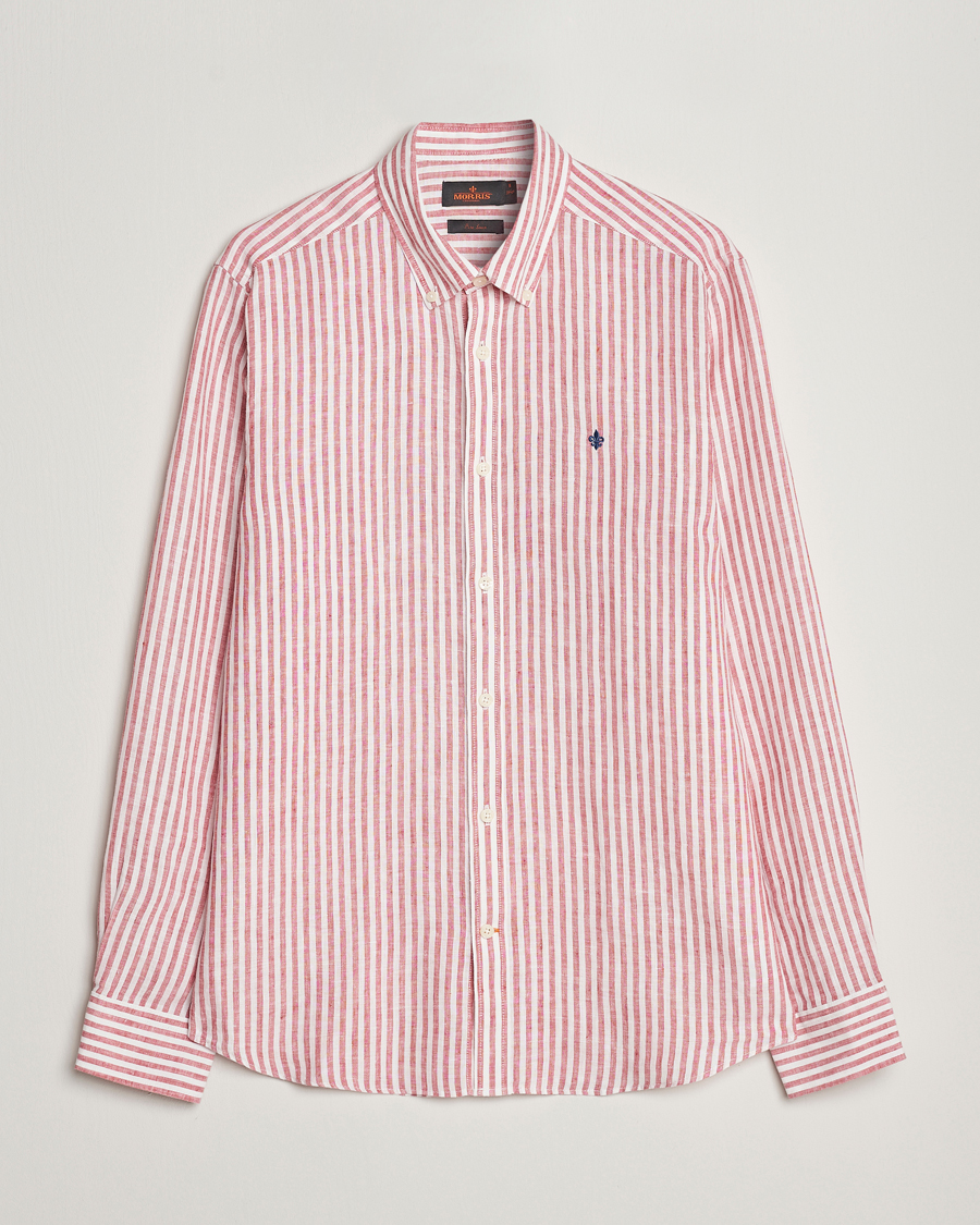 Homme | Chemises | Morris | Douglas Linen Button Down Striped Shirt Orange/White