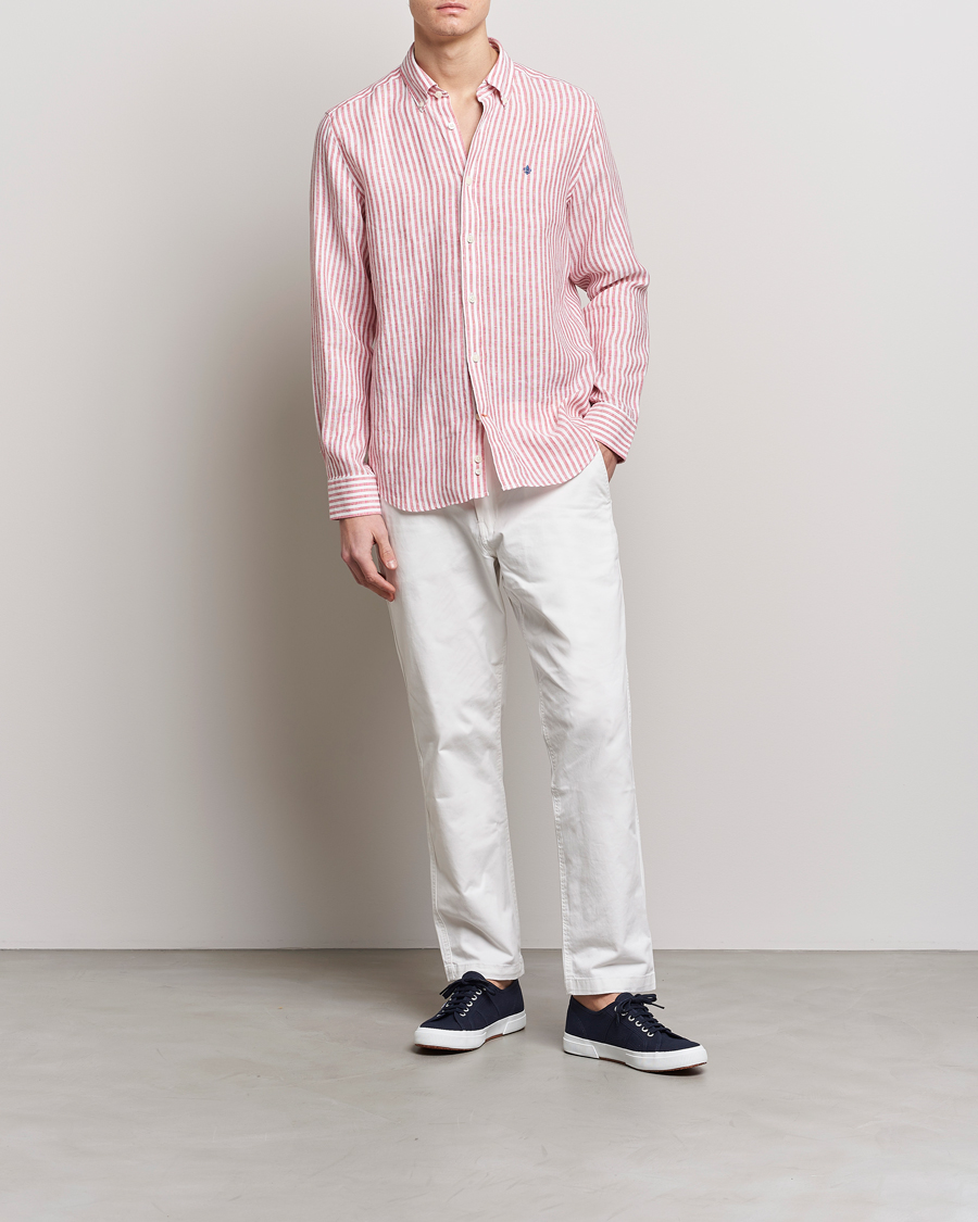 Homme | Chemises | Morris | Douglas Linen Button Down Striped Shirt Orange/White