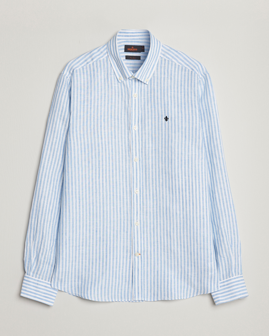 Homme | Chemises | Morris | Douglas Linen Button Down Striped Shirt Blue/White