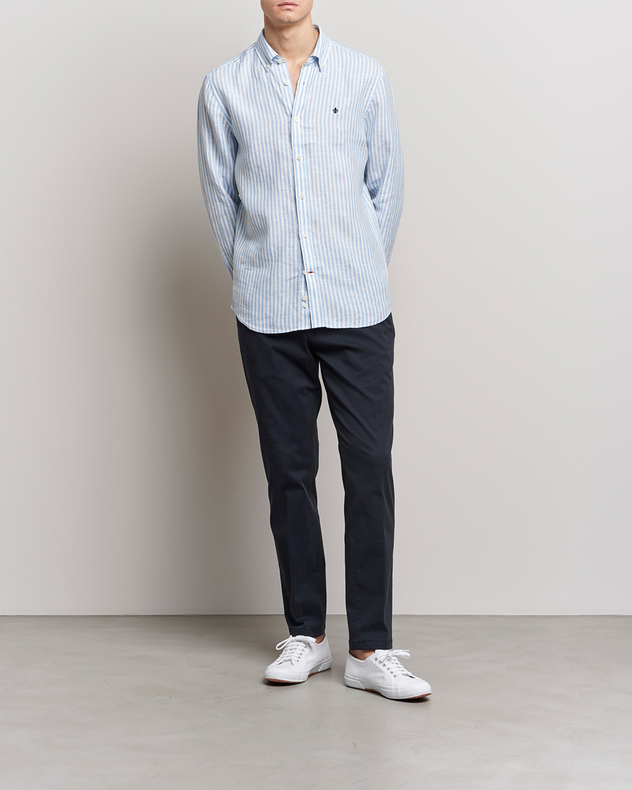 Homme | Chemises | Morris | Douglas Linen Button Down Striped Shirt Blue/White