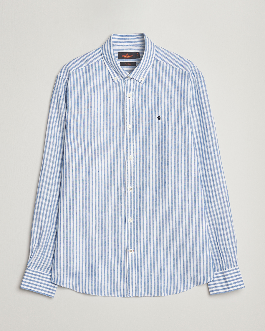 Homme | Chemises | Morris | Douglas Linen Button Down Striped Shirt Navy/White