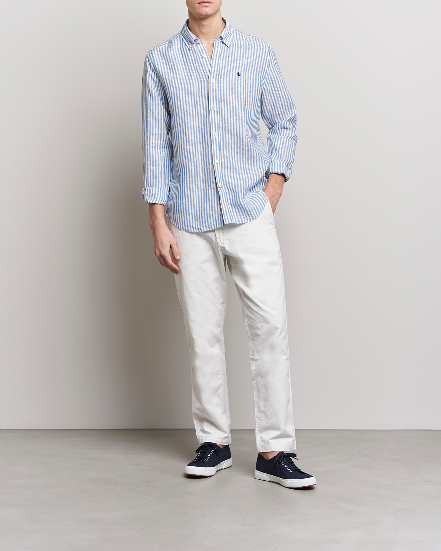 Homme | Chemises | Morris | Douglas Linen Button Down Striped Shirt Navy/White