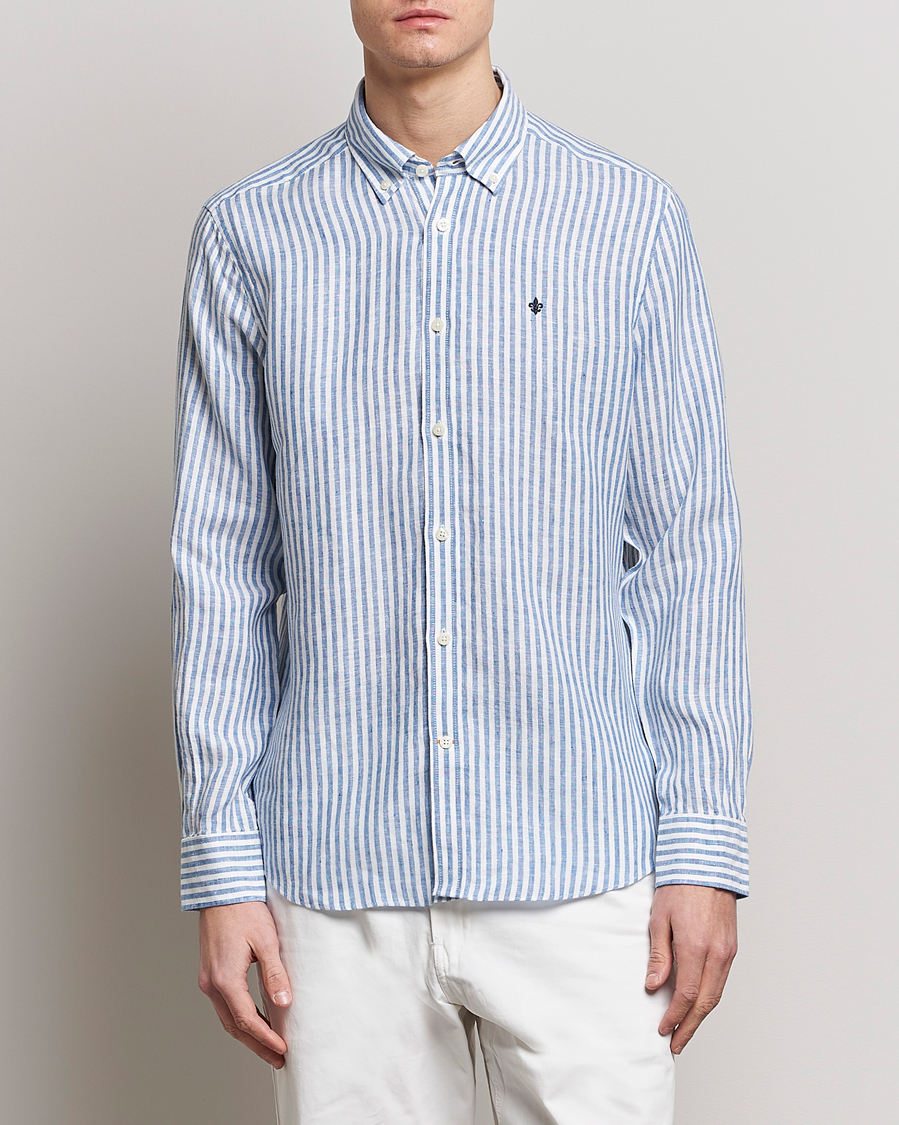 Homme | Chemises | Morris | Douglas Linen Button Down Striped Shirt Navy/White