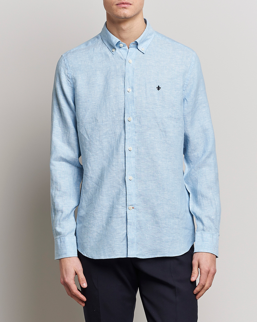Homme |  | Morris | Douglas Linen Button Down Shirt Light Blue