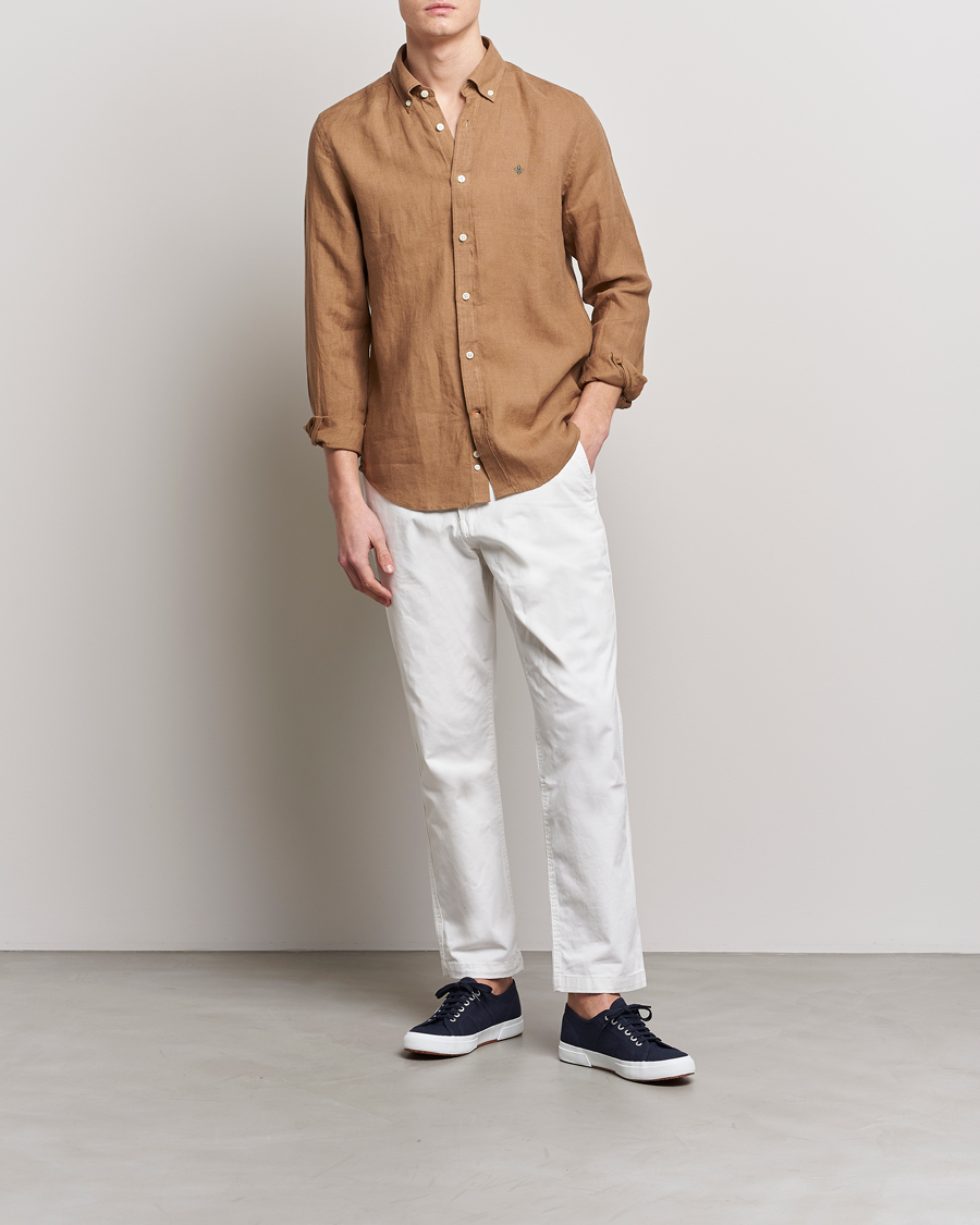 Homme | Chemises | Morris | Douglas Linen Button Down Shirt Khaki Brown