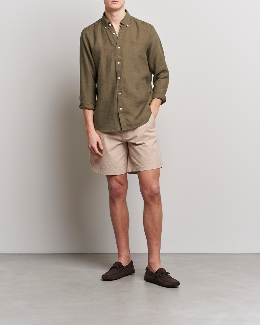 Homme | Chemises | Morris | Douglas Linen Button Down Shirt Dark Green