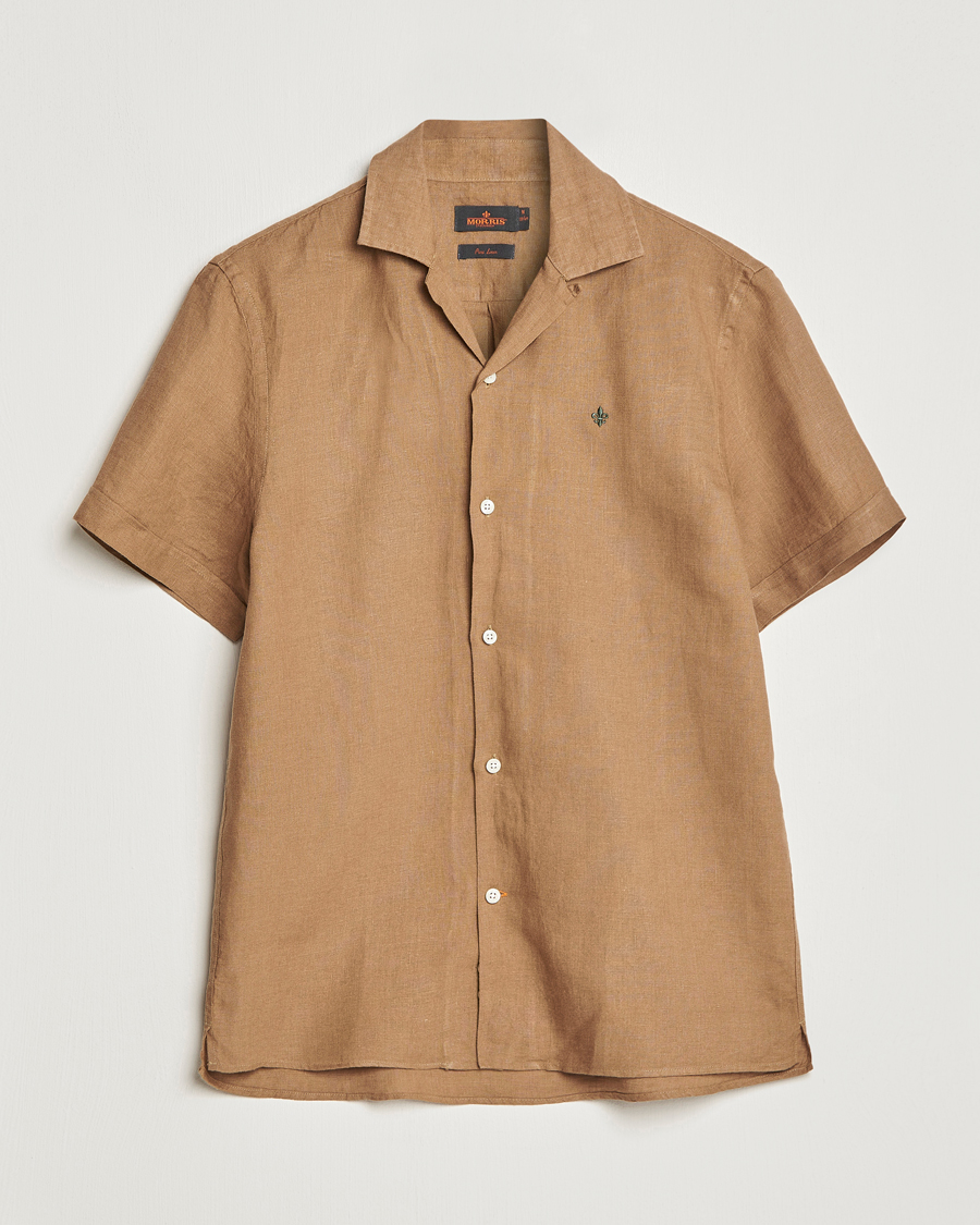Homme | Chemises | Morris | Douglas Linen Short Sleeve Shirt Khaki Brown