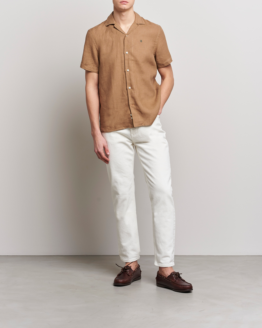 Homme | Chemises | Morris | Douglas Linen Short Sleeve Shirt Khaki Brown