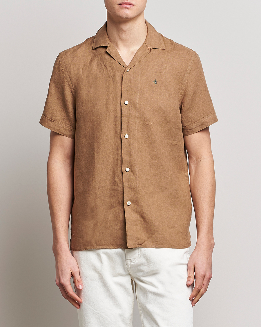 Homme | Chemises | Morris | Douglas Linen Short Sleeve Shirt Khaki Brown