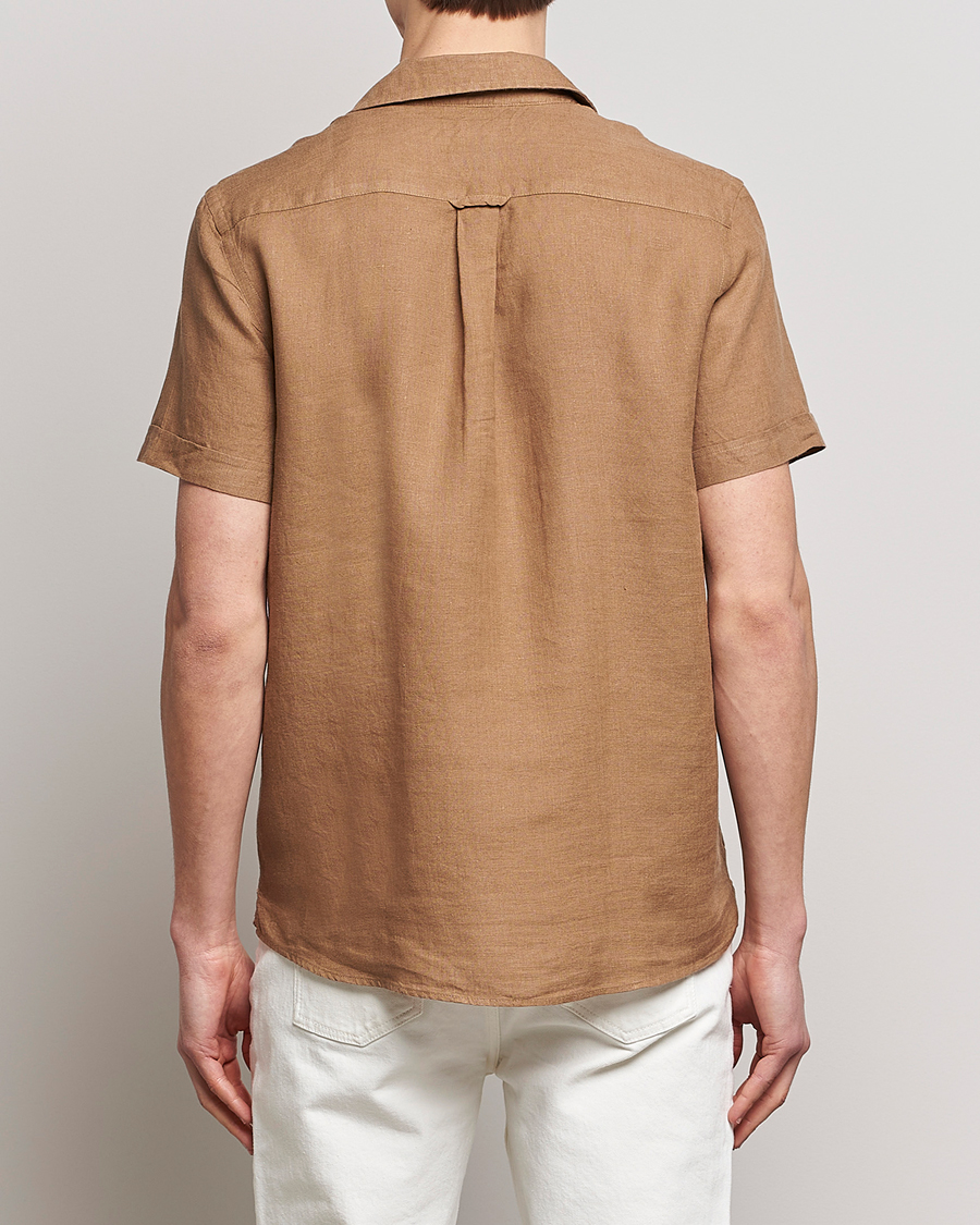 Homme | Chemises | Morris | Douglas Linen Short Sleeve Shirt Khaki Brown