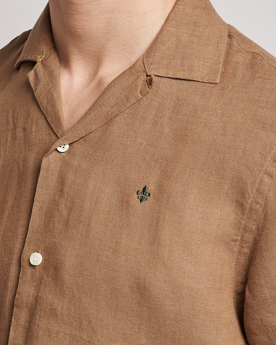 Homme | Chemises | Morris | Douglas Linen Short Sleeve Shirt Khaki Brown