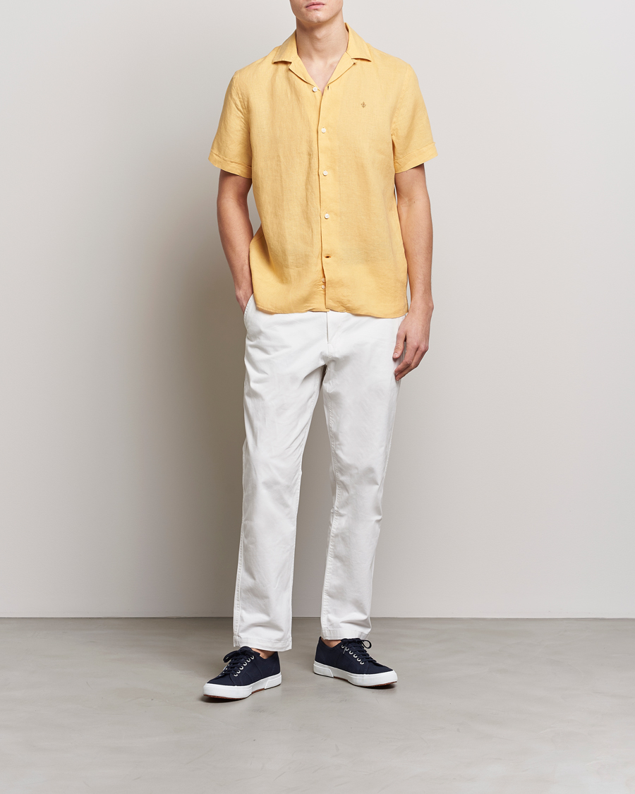 Homme | Chemises | Morris | Douglas Linen Short Sleeve Shirt Yellow