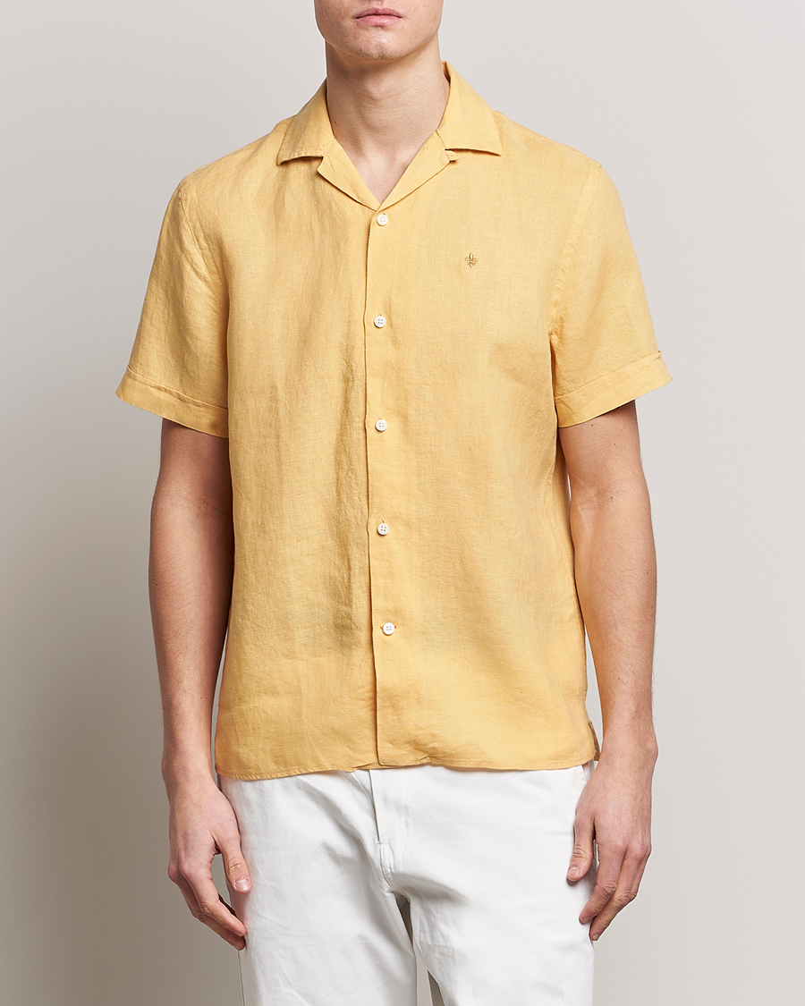 Homme | Chemises | Morris | Douglas Linen Short Sleeve Shirt Yellow