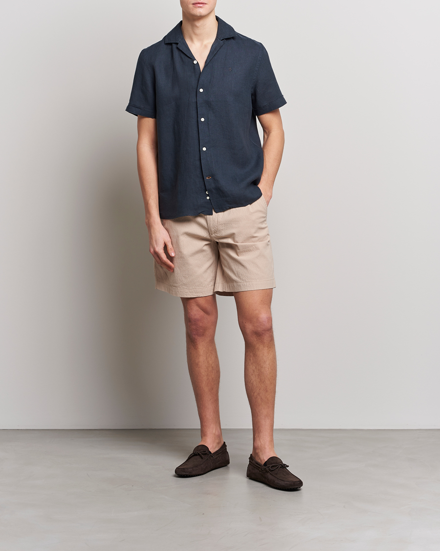 Homme | Chemises | Morris | Douglas Linen Short Sleeve Shirt Navy