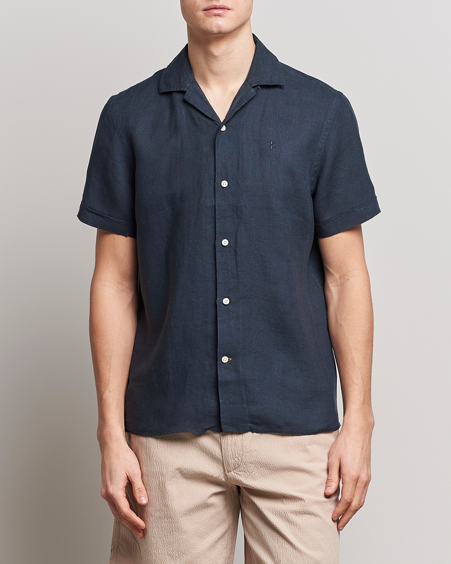 Homme | Chemises | Morris | Douglas Linen Short Sleeve Shirt Navy