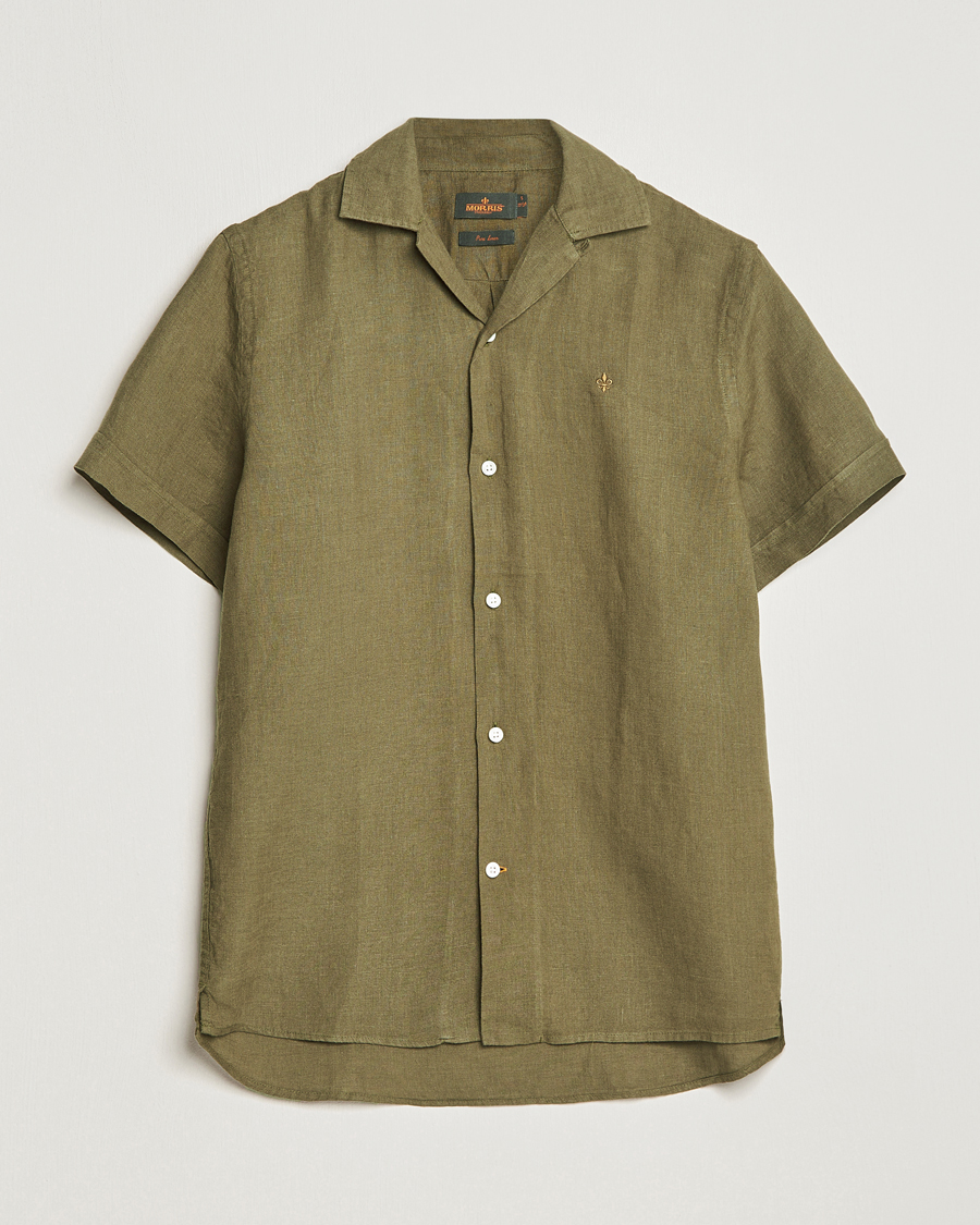 Homme | Chemises | Morris | Douglas Linen Short Sleeve Shirt Dark Green