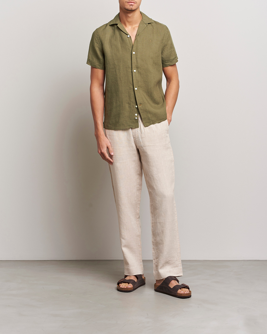 Homme | Chemises | Morris | Douglas Linen Short Sleeve Shirt Dark Green