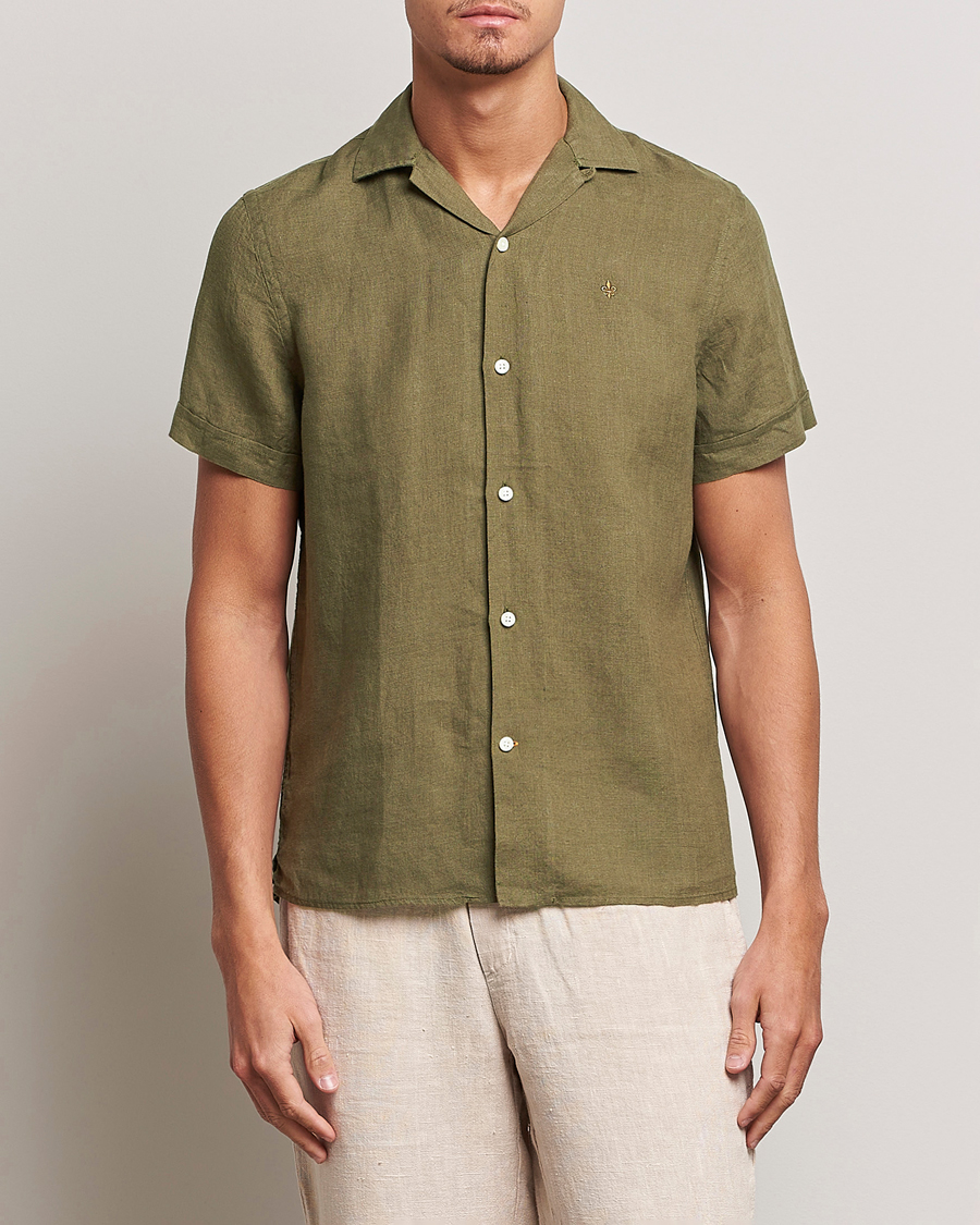 Homme | Chemises | Morris | Douglas Linen Short Sleeve Shirt Dark Green