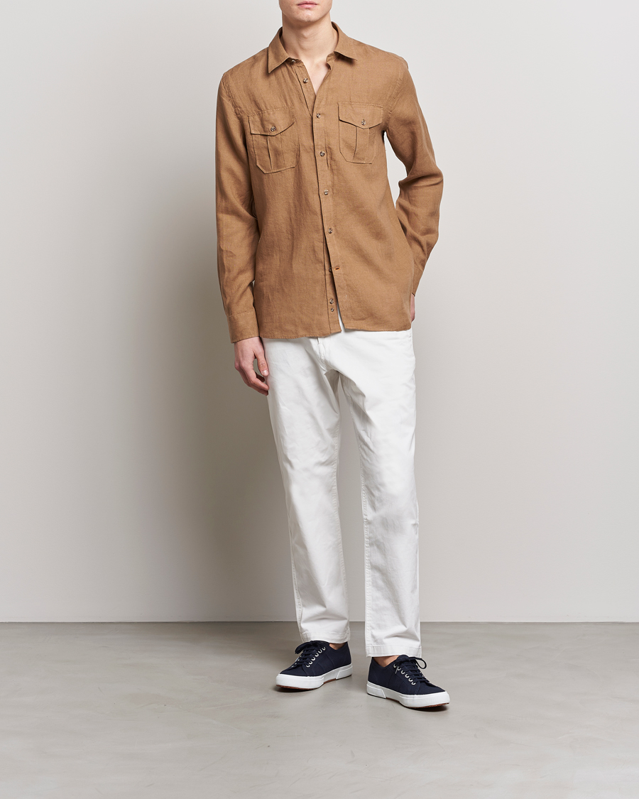 Homme | Chemises | Morris | Safari Linen Shirt Khaki Brown