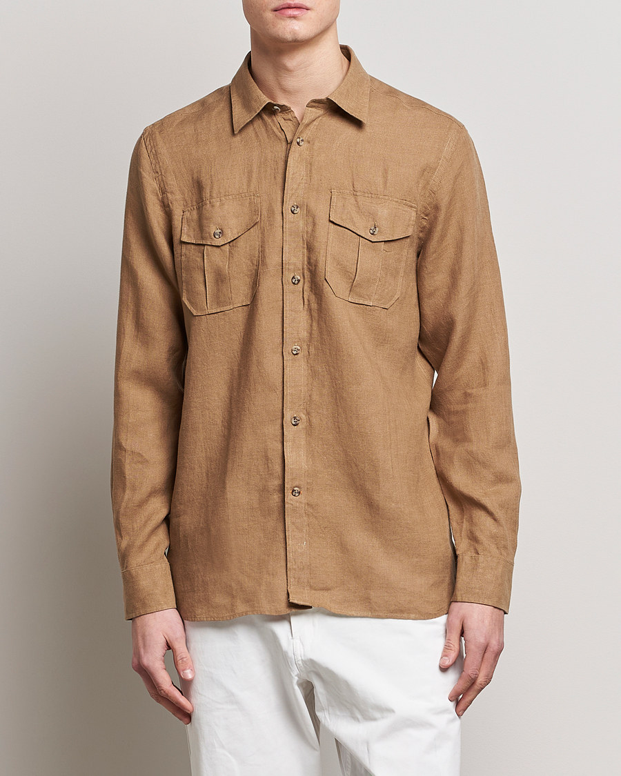 Homme | Chemises | Morris | Safari Linen Shirt Khaki Brown