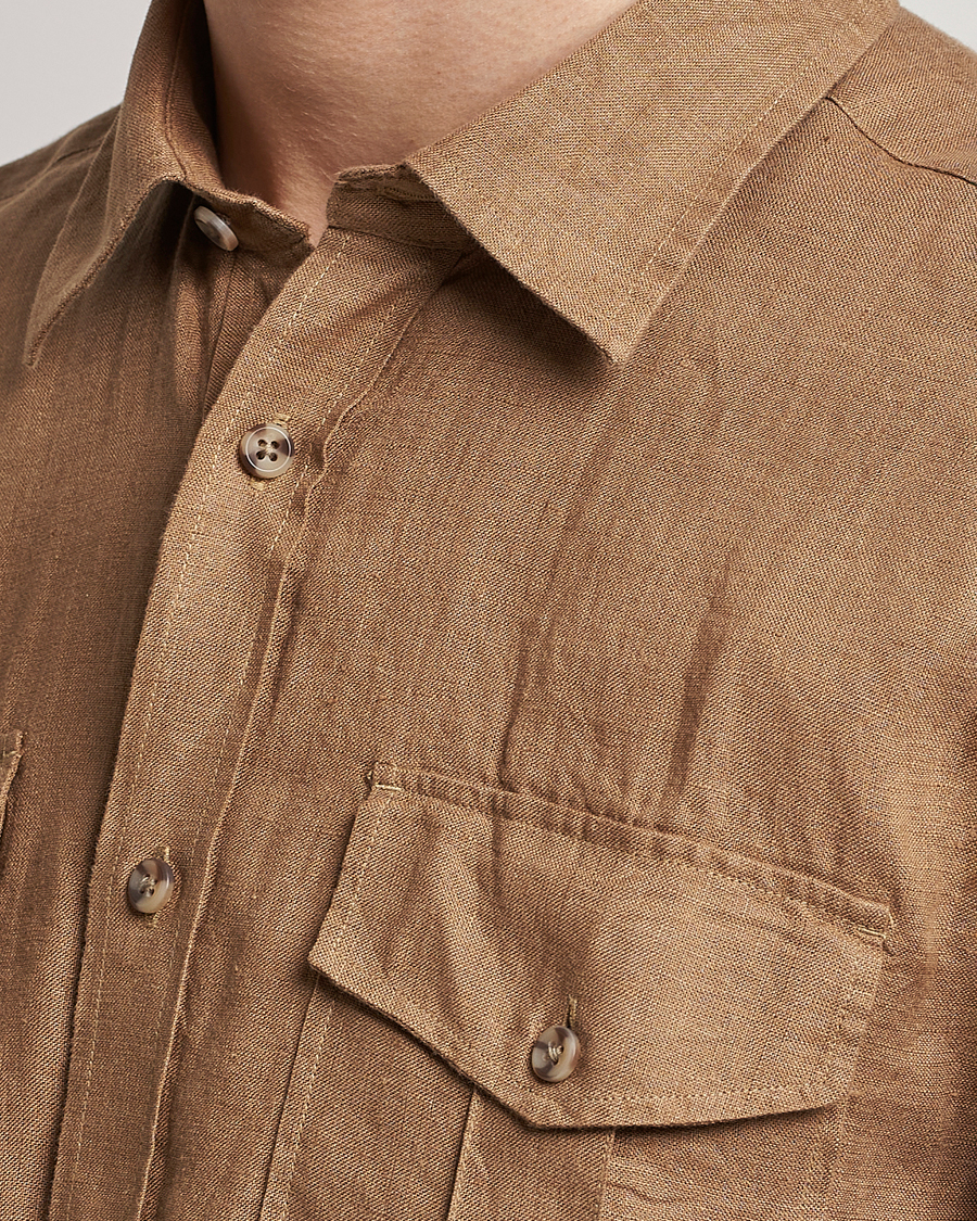 Homme | Chemises | Morris | Safari Linen Shirt Khaki Brown