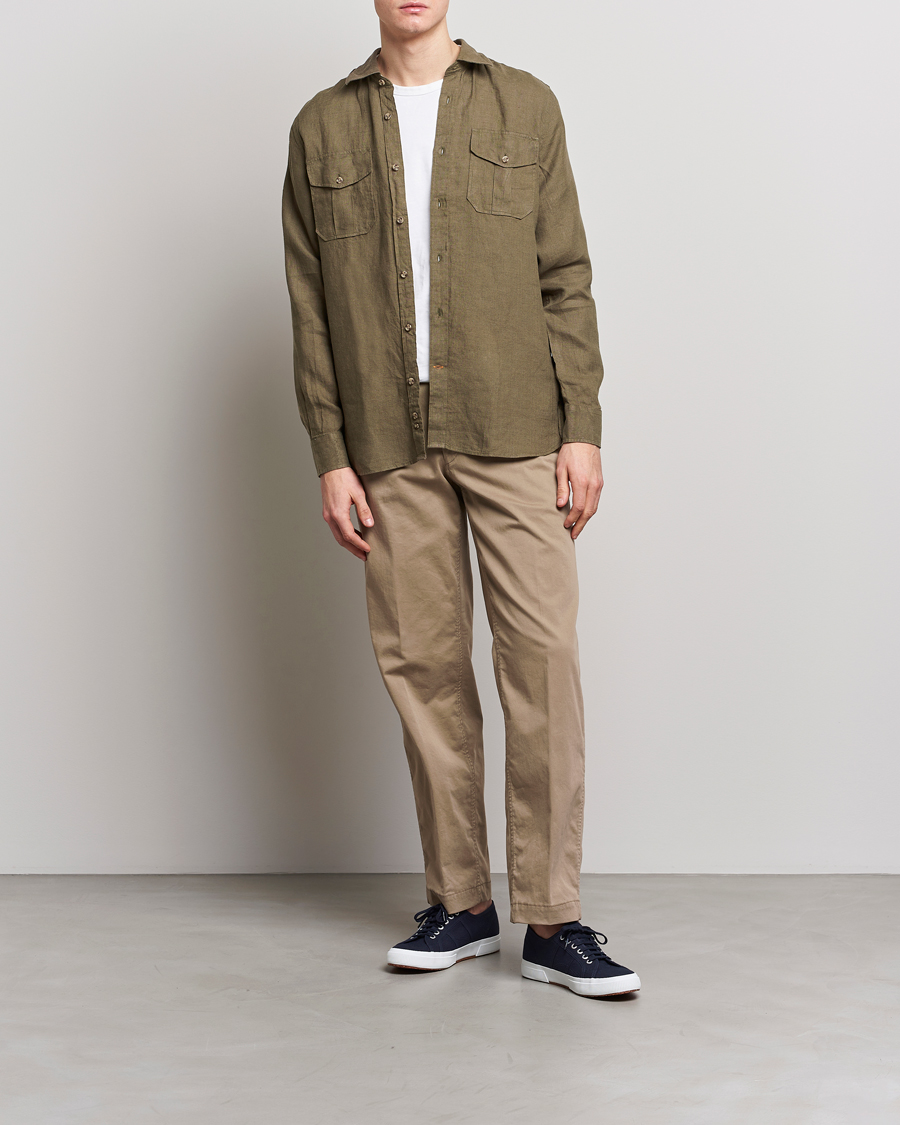 Homme | Chemises | Morris | Safari Linen Shirt Dark Green