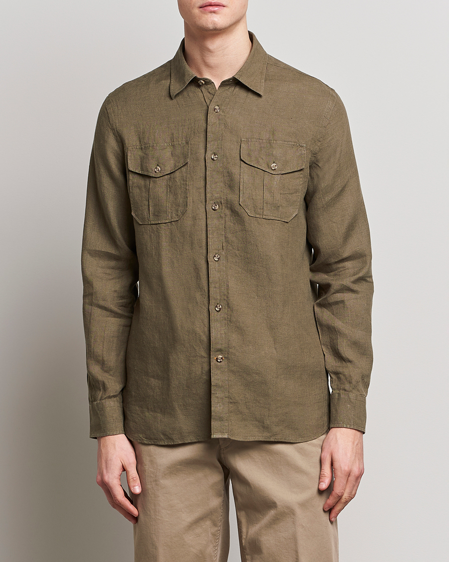 Homme | Chemises | Morris | Safari Linen Shirt Dark Green