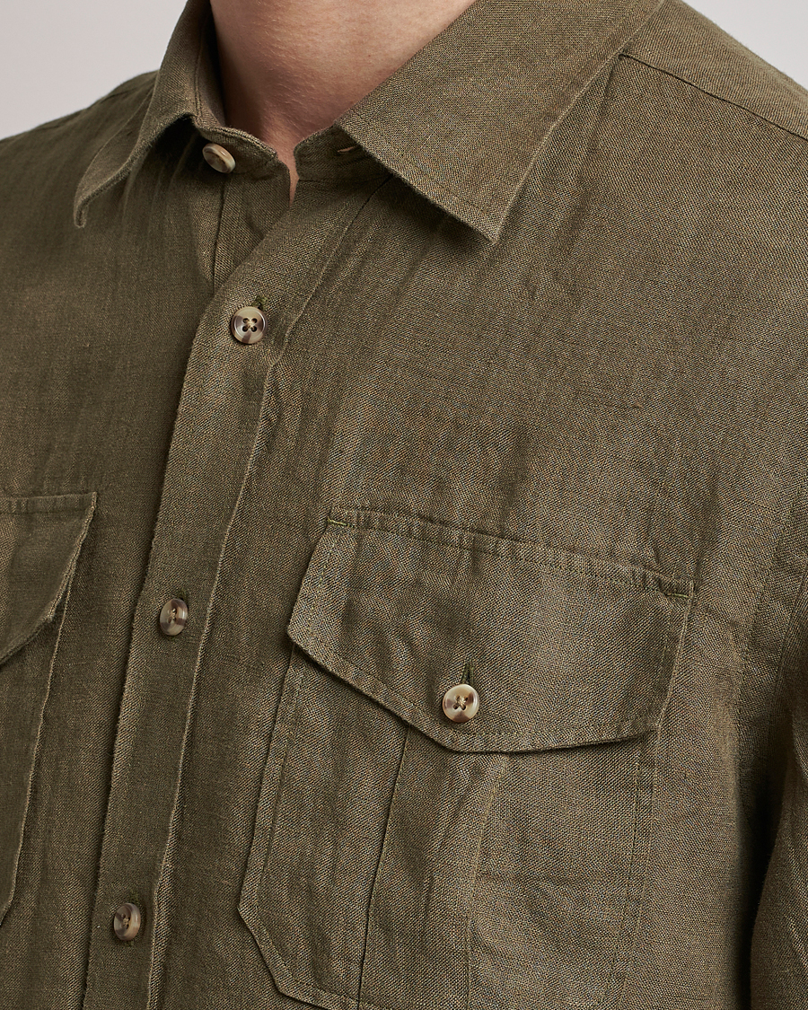 Homme | Chemises | Morris | Safari Linen Shirt Dark Green