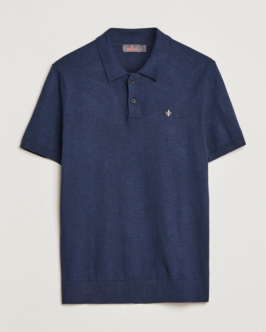 Homme | Polos | Morris | Harold Cotton/Linen Summer Polo Navy
