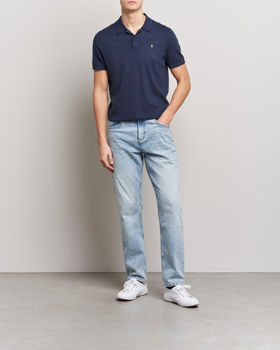 Homme | Polos | Morris | Harold Cotton/Linen Summer Polo Navy