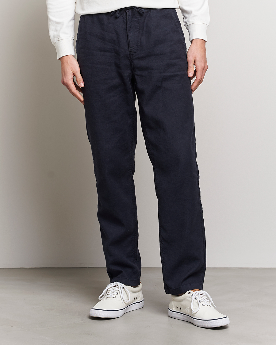 Homme | Pantalons | Morris | Fenix Linen Drawstring Trousers Navy