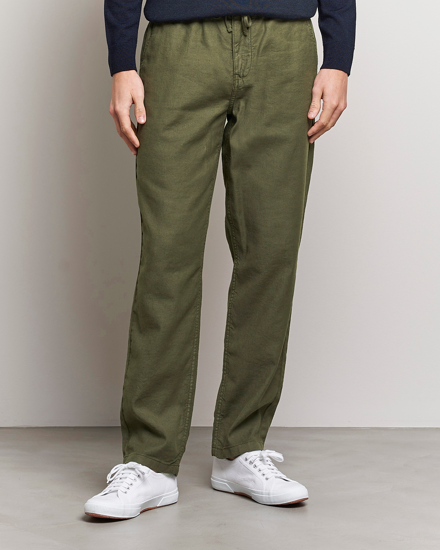 Homme | Pantalons | Morris | Fenix Linen Drawstring Trousers Olive