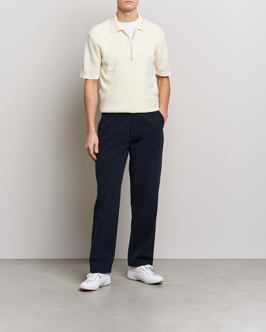 Homme | Polos | NN07 | Hansie Structured Zip Polo Ecru