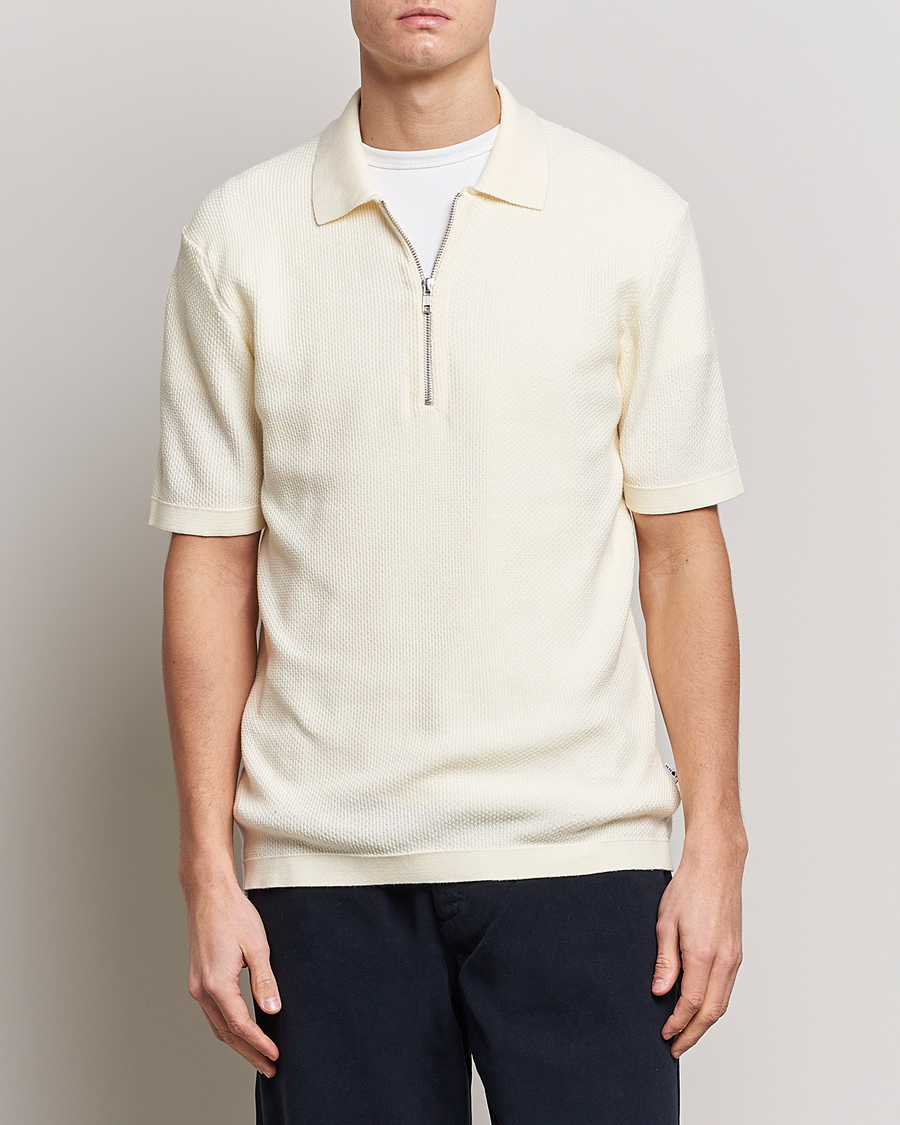 Homme | Polos | NN07 | Hansie Structured Zip Polo Ecru
