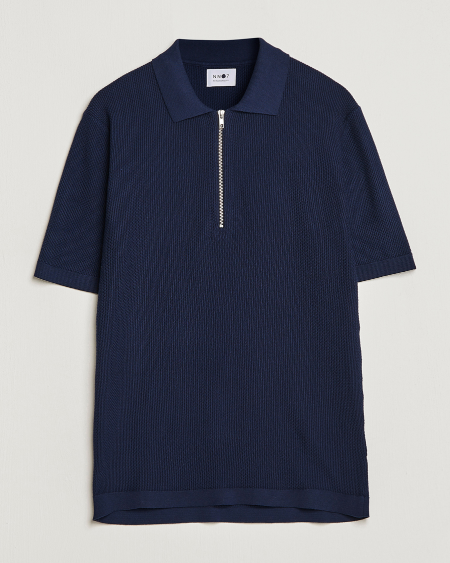 Homme | Polos | NN07 | Hansie Structured Zip Polo Navy Blue