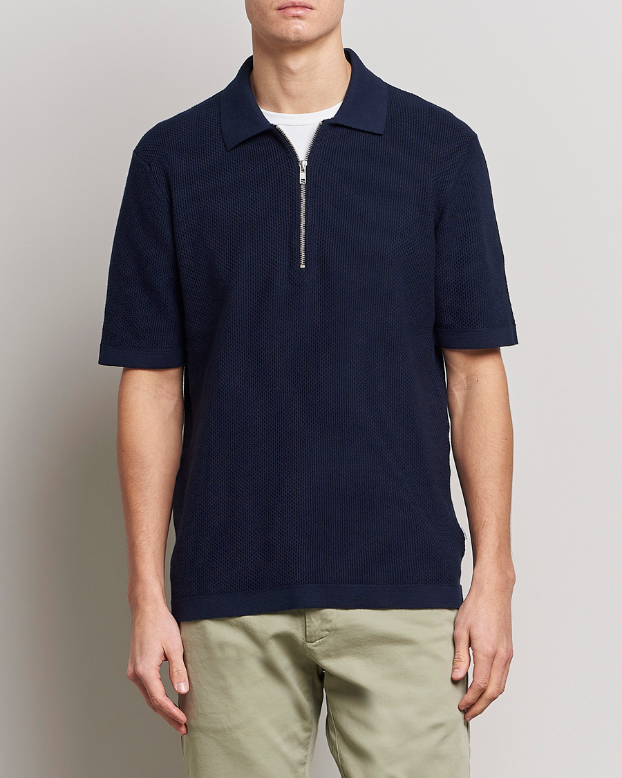 Homme | Polos | NN07 | Hansie Structured Zip Polo Navy Blue