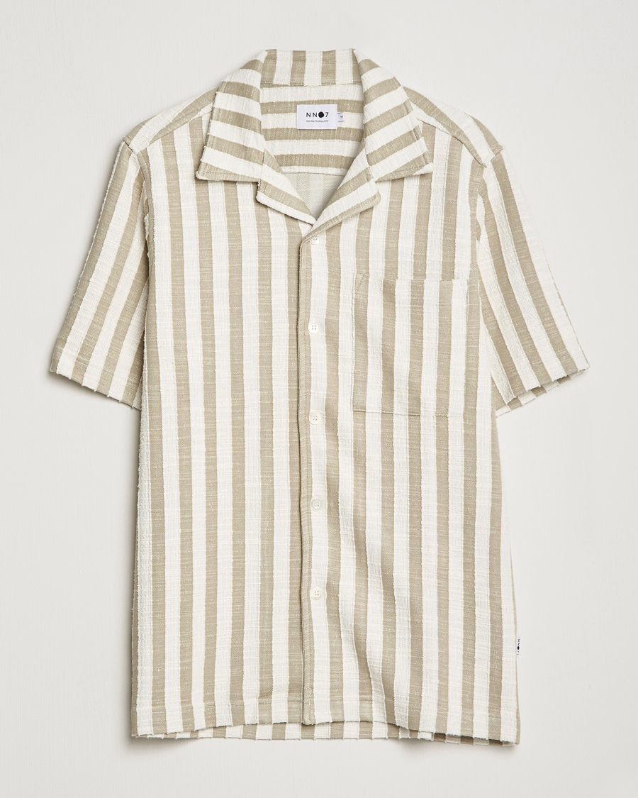 Homme | Chemises | NN07 | Julio Knitted Striped Resort Collar Shirt Green/White