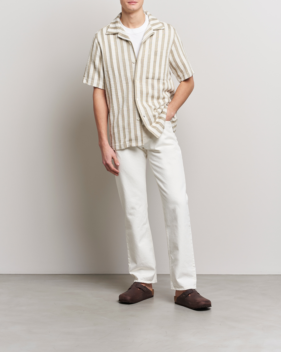 Homme | Chemises | NN07 | Julio Knitted Striped Resort Collar Shirt Green/White