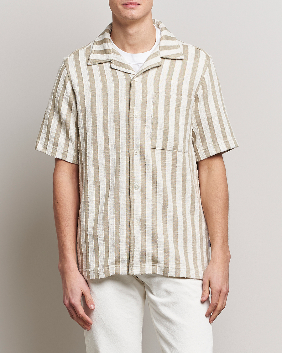 Homme | Chemises | NN07 | Julio Knitted Striped Resort Collar Shirt Green/White