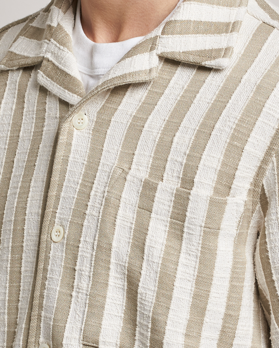 Homme | Chemises | NN07 | Julio Knitted Striped Resort Collar Shirt Green/White
