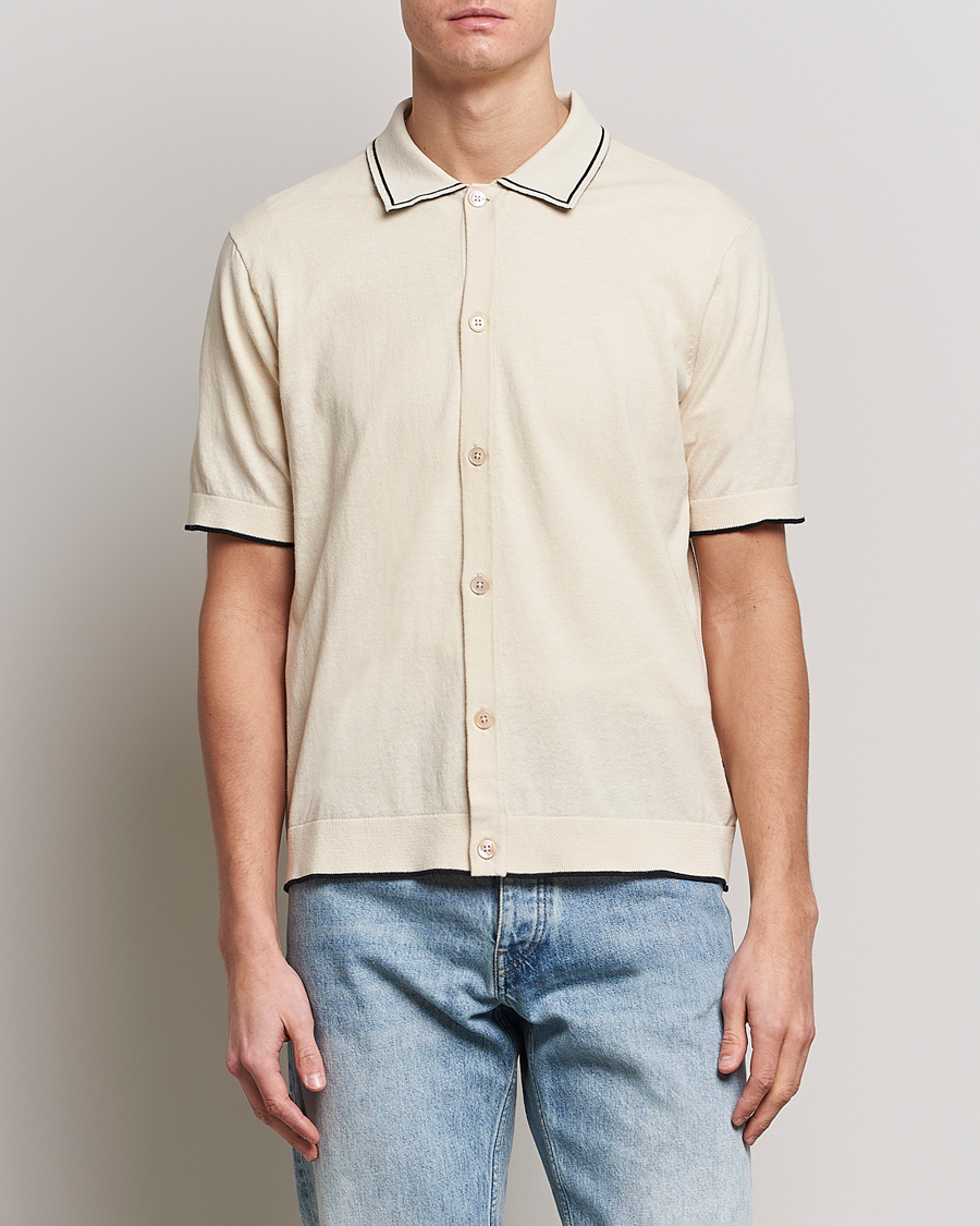 Homme | Chemises | NN07 | Nolan Knitted Short Sleeve Shirt Ecru