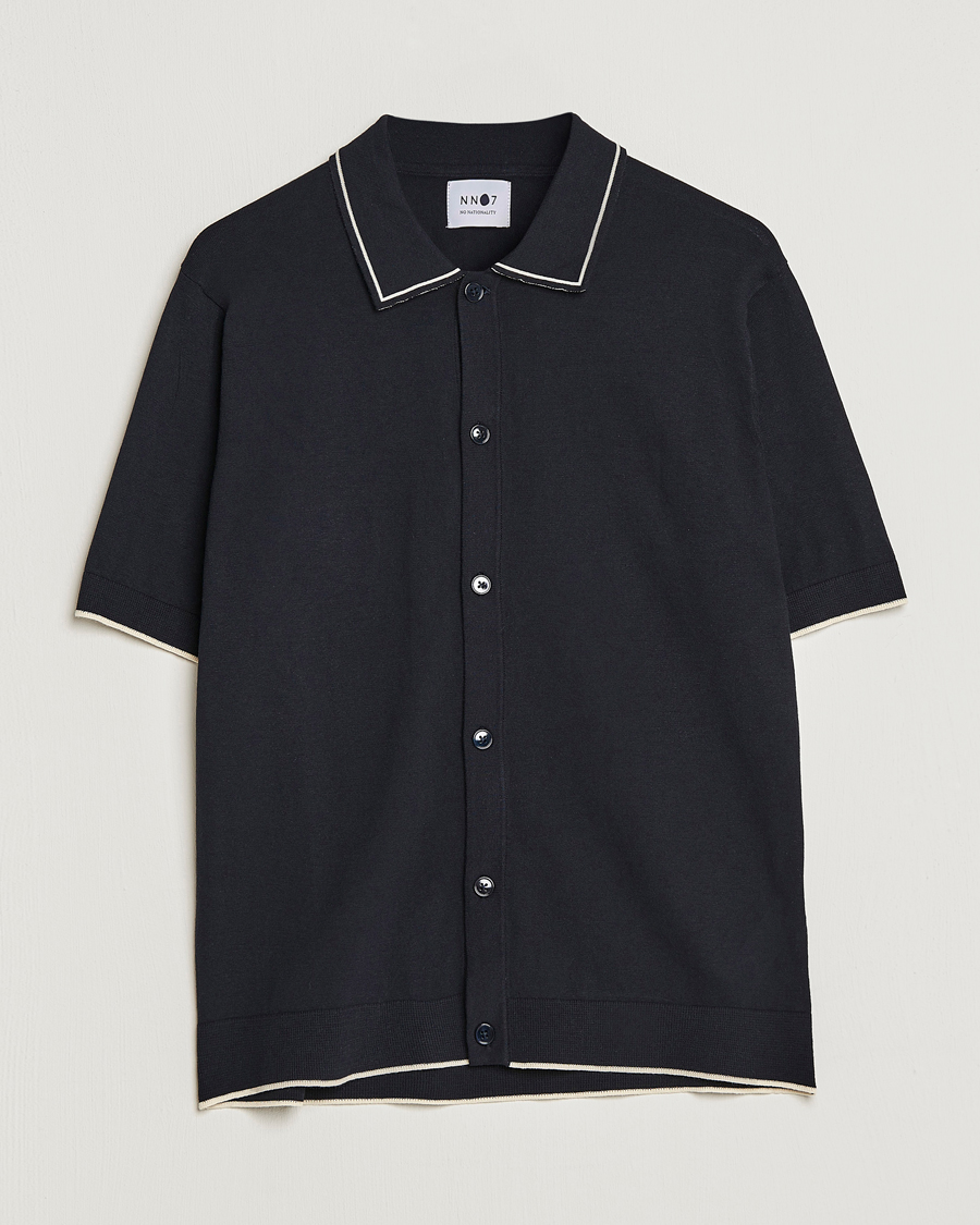 Homme | Chemises | NN07 | Nolan Knitted Short Sleeve Shirt Navy Blue